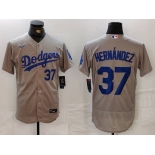 Men's Los Angeles Dodgers #37 Teoscar Hernandez Number Grey Flex Base Stitched Jerseys