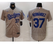 Men's Los Angeles Dodgers #37 Teoscar Hernandez Number Grey Flex Base Stitched Jerseys