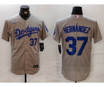 Men's Los Angeles Dodgers #37 Teoscar Hernandez Number Grey Flex Base Stitched Jerseys