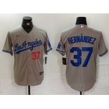 Men's Los Angeles Dodgers #37 Teoscar Hernandez Number Grey With Los Cool Base Stitched Jersey