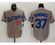 Men's Los Angeles Dodgers #37 Teoscar Hernandez Number Grey With Los Cool Base Stitched Jersey