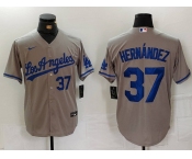 Men's Los Angeles Dodgers #37 Teoscar Hernandez Number Grey With Los Cool Base Stitched Jerseys