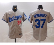 Men's Los Angeles Dodgers #37 Teoscar Hernandez Number Grey With Los Flex Base Stitched Jersey