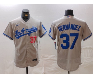 Men's Los Angeles Dodgers #37 Teoscar Hernandez Number Grey With Los Flex Base Stitched Jersey