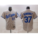 Men's Los Angeles Dodgers #37 Teoscar Hernandez Number Grey With Los Flex Base Stitched Jerseys