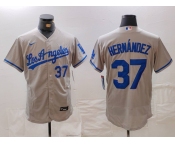 Men's Los Angeles Dodgers #37 Teoscar Hernandez Number Grey With Los Flex Base Stitched Jerseys