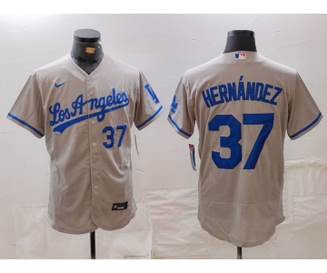 Men's Los Angeles Dodgers #37 Teoscar Hernandez Number Grey With Los Flex Base Stitched Jerseys