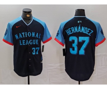 Men's Los Angeles Dodgers #37 Teoscar Hernandez Number Navy 2024 All Star Limited Stitched Jersey