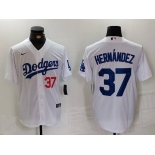 Men's Los Angeles Dodgers #37 Teoscar Hernandez Number White Cool Base Stitched Jersey