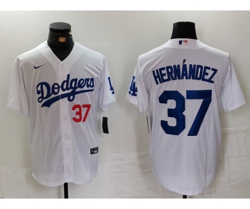 Men's Los Angeles Dodgers #37 Teoscar Hernandez Number White Cool Base Stitched Jersey