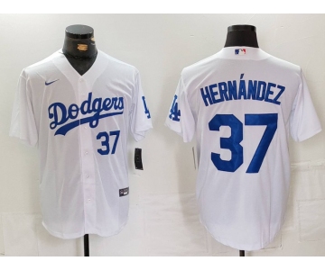 Men's Los Angeles Dodgers #37 Teoscar Hernandez Number White Cool Base Stitched Jerseys