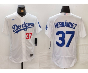 Men's Los Angeles Dodgers #37 Teoscar Hernandez Number White Flex Base Stitched Jersey