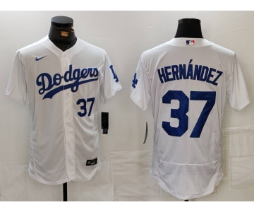 Men's Los Angeles Dodgers #37 Teoscar Hernandez Number White Flex Base Stitched Jerseys