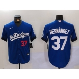 Men's Los Angeles Dodgers #37 Teoscar Hernández Blue Cool Base Stitched Baseball Jersey1