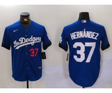 Men's Los Angeles Dodgers #37 Teoscar Hernández Blue Cool Base Stitched Baseball Jersey1