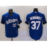 Men's Los Angeles Dodgers #37 Teoscar Hernández Blue Cool Base Stitched Baseball Jerseys