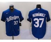 Men's Los Angeles Dodgers #37 Teoscar Hernández Blue Cool Base Stitched Baseball Jerseys