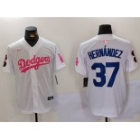 Men's Los Angeles Dodgers #37 Teoscar Hernández White Pink Vin & Kobe Patch Stitched Baseball Jersey