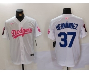 Men's Los Angeles Dodgers #37 Teoscar Hernández White Pink Vin & Kobe Patch Stitched Baseball Jersey