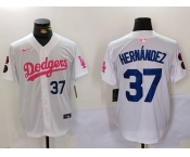 Men's Los Angeles Dodgers #37 Teoscar Hernández White Pink Vin & Kobe Patch Stitched Baseball Jerseys