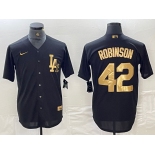 Men's Los Angeles Dodgers #42 Jackie Robinson Black Gold Cool Base Stitched Jersey