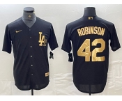 Men's Los Angeles Dodgers #42 Jackie Robinson Black Gold Cool Base Stitched Jersey