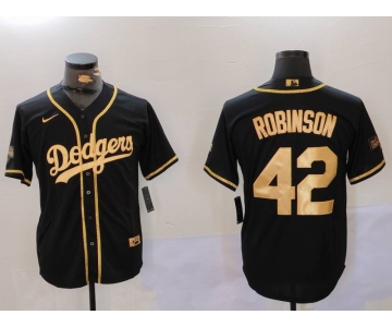 Men's Los Angeles Dodgers #42 Jackie Robinson Black Gold World Series Champions Cool Base Stitched Jersey