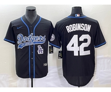 Men's Los Angeles Dodgers #42 Jackie Robinson Black With Patch Cool Base Stitched Baseball Jersey1