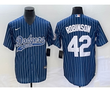 Men's Los Angeles Dodgers #42 Jackie Robinson Blue Pinstripe Cool Base Stitched Baseball Jersey