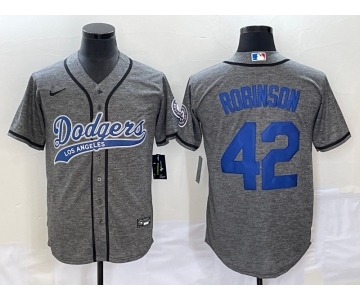 Men's Los Angeles Dodgers #42 Jackie Robinson Grey Gridiron Cool Base Stitched Baseball Jersey