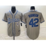 Men's Los Angeles Dodgers #42 Jackie Robinson Grey With Patch Cool Base Stitched Baseball Jersey