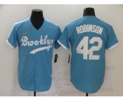 Men's Los Angeles Dodgers #42 Jackie Robinson Light Blue Throwback Cool Base Stitched Baseball Jersey