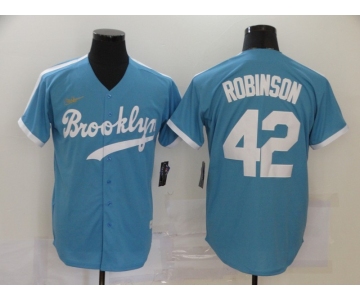 Men's Los Angeles Dodgers #42 Jackie Robinson Light Blue Throwback Cool Base Stitched Baseball Jersey