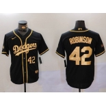 Men's Los Angeles Dodgers #42 Jackie Robinson Number Black Gold World Series Champions Cool Base Stitched Jersey