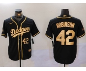 Men's Los Angeles Dodgers #42 Jackie Robinson Number Black Gold World Series Champions Cool Base Stitched Jersey