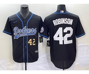 Men's Los Angeles Dodgers #42 Jackie Robinson Number Black With Patch Cool Base Stitched Baseball Jersey