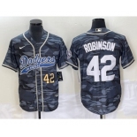 Men's Los Angeles Dodgers #42 Jackie Robinson Number Grey Camo Cool Base With Patch Stitched Baseball Jersey