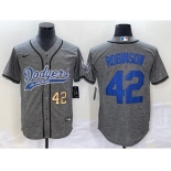 Men's Los Angeles Dodgers #42 Jackie Robinson Number Grey Gridiron Cool Base Stitched Baseball Jersey