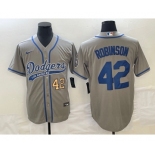 Men's Los Angeles Dodgers #42 Jackie Robinson Number Grey With Patch Cool Base Stitched Baseball Jersey