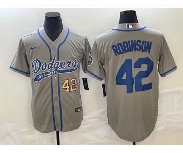 Men's Los Angeles Dodgers #42 Jackie Robinson Number Grey With Patch Cool Base Stitched Baseball Jersey