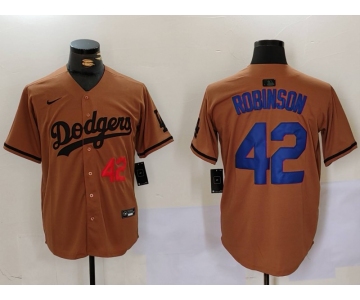 Men's Los Angeles Dodgers #42 Jackie Robinson Number Olive Cool Base Limited Stitched Jersey