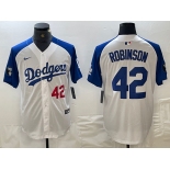 Men's Los Angeles Dodgers #42 Jackie Robinson Number White Blue Fashion Stitched Cool Base Limited Jerseys