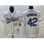 Men's Los Angeles Dodgers #42 Jackie Robinson Number White With Patch Cool Base Stitched Baseball Jersey