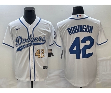 Men's Los Angeles Dodgers #42 Jackie Robinson Number White With Patch Cool Base Stitched Baseball Jersey