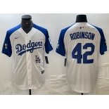 Men's Los Angeles Dodgers #42 Jackie Robinson White Blue Fashion Stitched Cool Base Limited Jersey