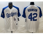 Men's Los Angeles Dodgers #42 Jackie Robinson White Blue Fashion Stitched Cool Base Limited Jersey