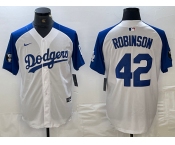 Men's Los Angeles Dodgers #42 Jackie Robinson White Blue Fashion Stitched Cool Base Limited Jerseys