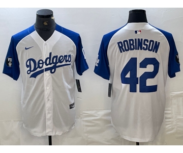 Men's Los Angeles Dodgers #42 Jackie Robinson White Blue Fashion Stitched Cool Base Limited Jerseys