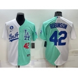 Mens Los Angeles Dodgers #42 Jackie Robinson White Green Number 2022 Celebrity Softball Game Cool Base Jersey