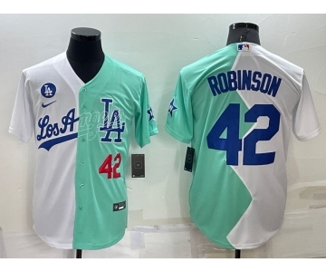 Mens Los Angeles Dodgers #42 Jackie Robinson White Green Number 2022 Celebrity Softball Game Cool Base Jersey